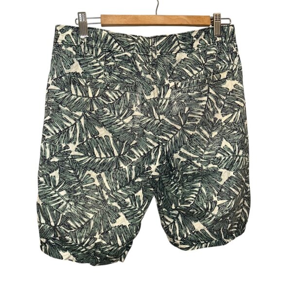 Reversible two in one chambray blue green tropical print bermuda shorts 32 - Picture 5 of 7